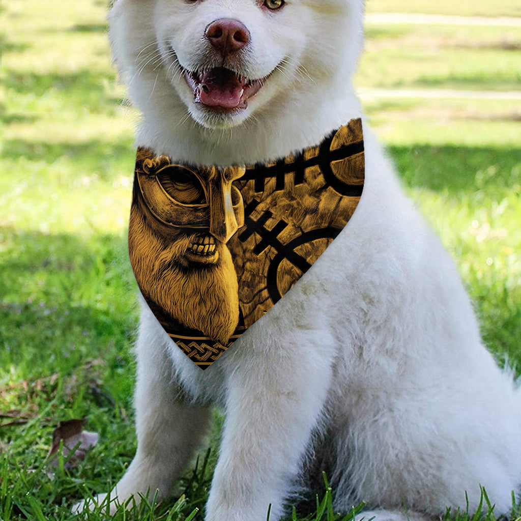 Gold Viking God Odin And Crow Print Over The Collar Dog Bandana