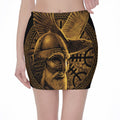 Gold Viking God Odin And Crow Print Pencil Mini Skirt