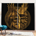 Gold Viking God Odin And Crow Print Pencil Pleat Curtains