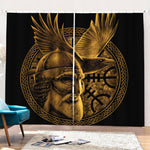 Gold Viking God Odin And Crow Print Pencil Pleat Curtains
