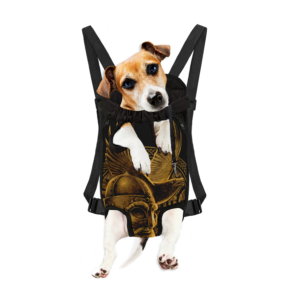 Gold Viking God Odin And Crow Print Pet Carrier Backpack