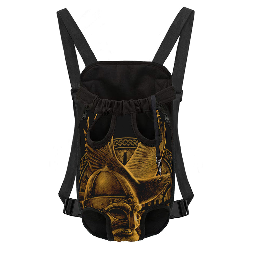 Gold Viking God Odin And Crow Print Pet Carrier Backpack