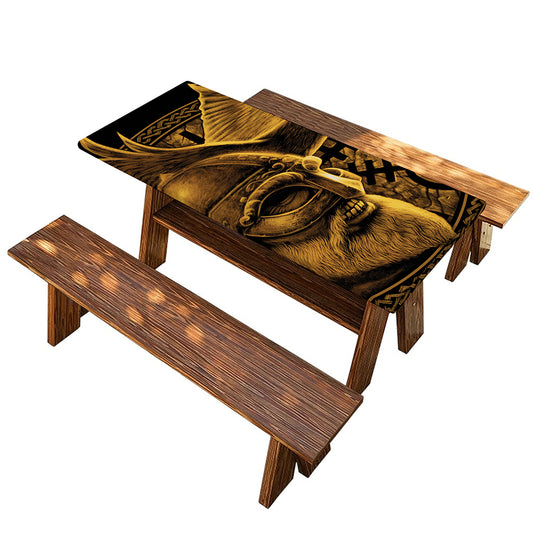 Gold Viking God Odin And Crow Print Picnic Table Cover