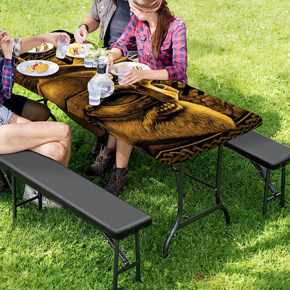 Gold Viking God Odin And Crow Print Picnic Table Cover