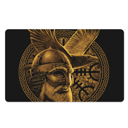 Gold Viking God Odin And Crow Print Polyester Doormat