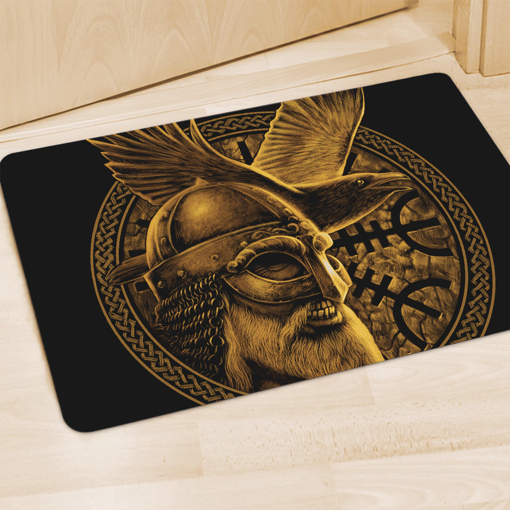 Gold Viking God Odin And Crow Print Polyester Doormat