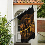 Gold Viking God Odin And Crow Print Polyester Flag