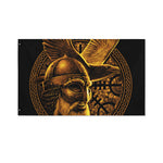 Gold Viking God Odin And Crow Print Polyester Flag
