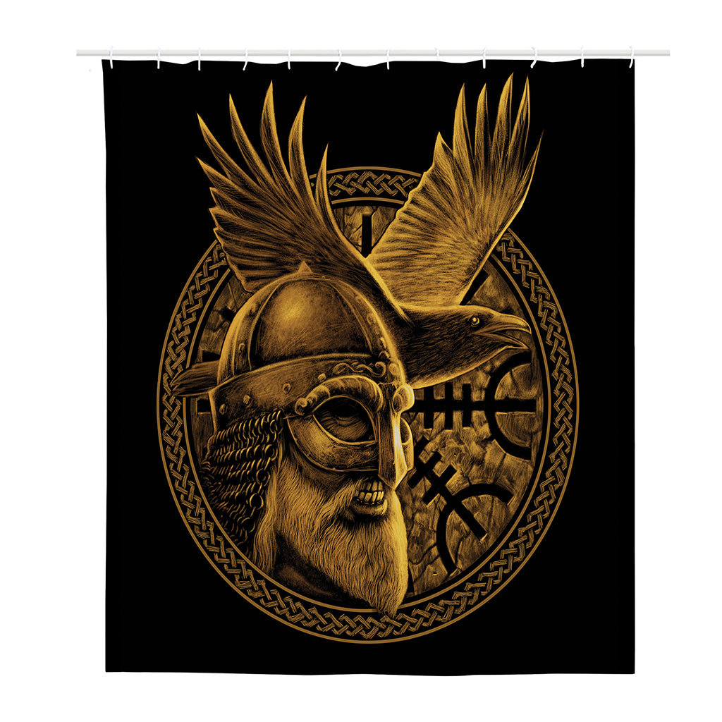 Gold Viking God Odin And Crow Print Polyester Shower Curtain