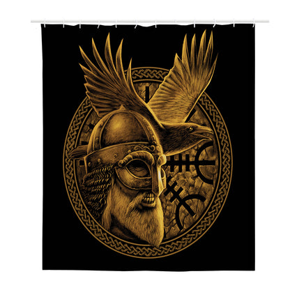 Gold Viking God Odin And Crow Print Polyester Shower Curtain