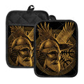 Gold Viking God Odin And Crow Print Pot Holders With Pocket
