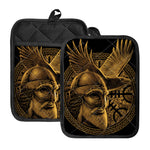 Gold Viking God Odin And Crow Print Pot Holders With Pocket