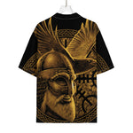 Gold Viking God Odin And Crow Print Rayon Hawaiian Shirt