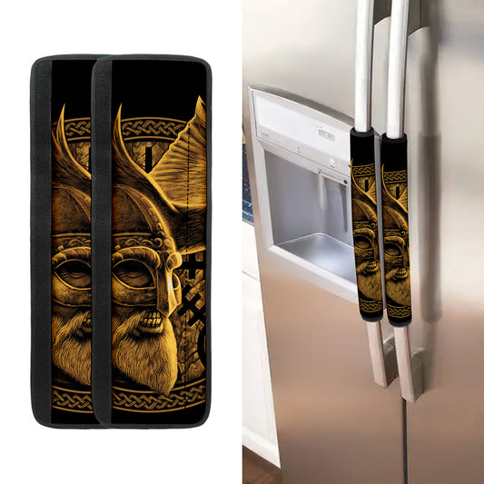 Gold Viking God Odin And Crow Print Refrigerator Handle Covers