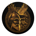 Gold Viking God Odin And Crow Print Round Blanket