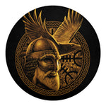 Gold Viking God Odin And Crow Print Round Blanket
