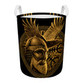 Gold Viking God Odin And Crow Print Round Laundry Basket