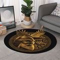 Gold Viking God Odin And Crow Print Round Rug