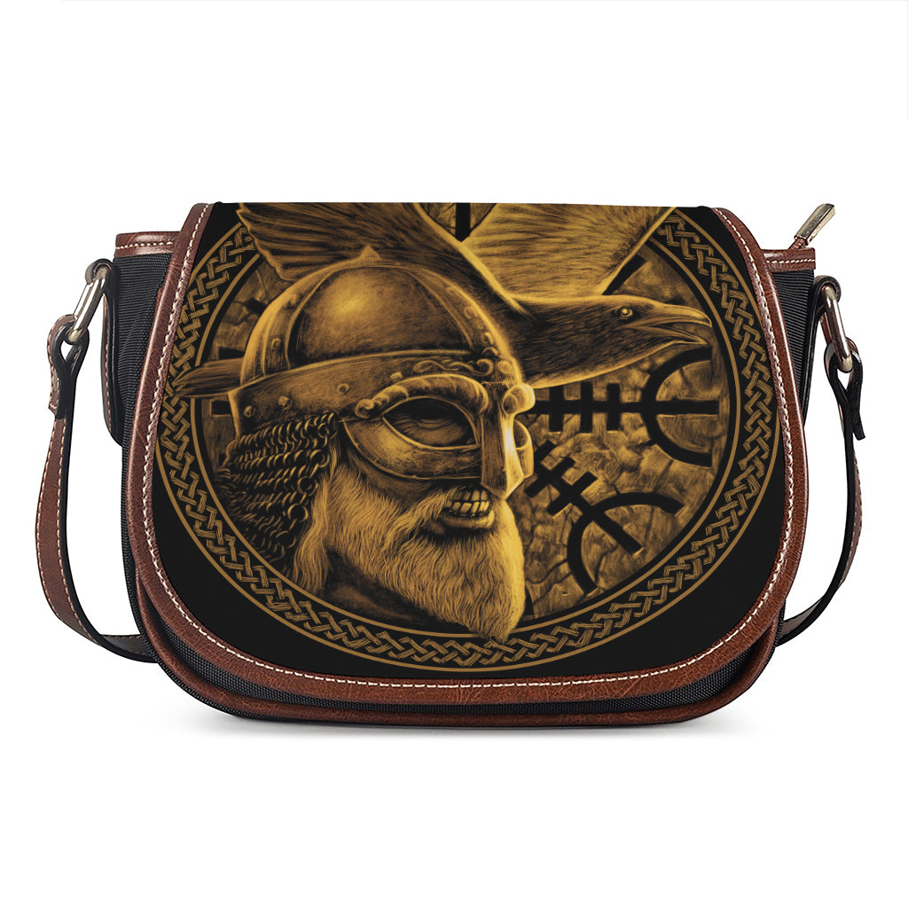 Gold Viking God Odin And Crow Print Saddle Bag