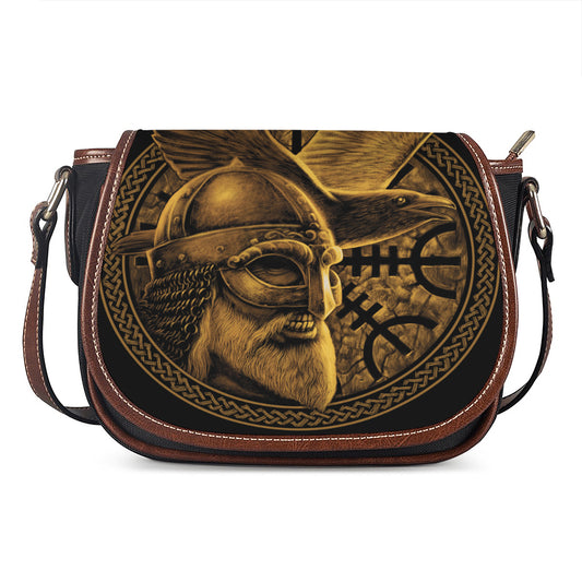 Gold Viking God Odin And Crow Print Saddle Bag