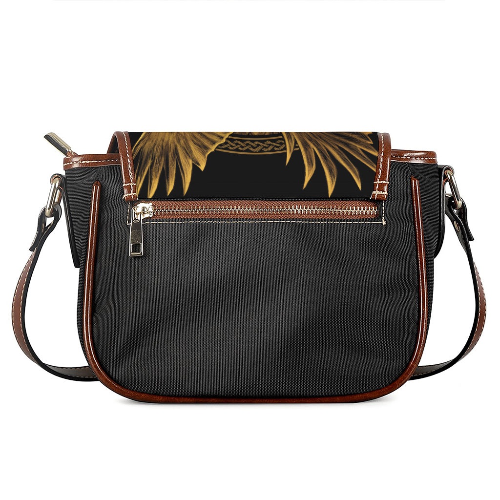 Gold Viking God Odin And Crow Print Saddle Bag