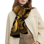 Gold Viking God Odin And Crow Print Scarf