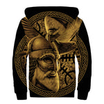 Gold Viking God Odin And Crow Print Sherpa Lined Zip Up Hoodie