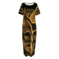 Gold Viking God Odin And Crow Print Short Sleeve Long Nightdress