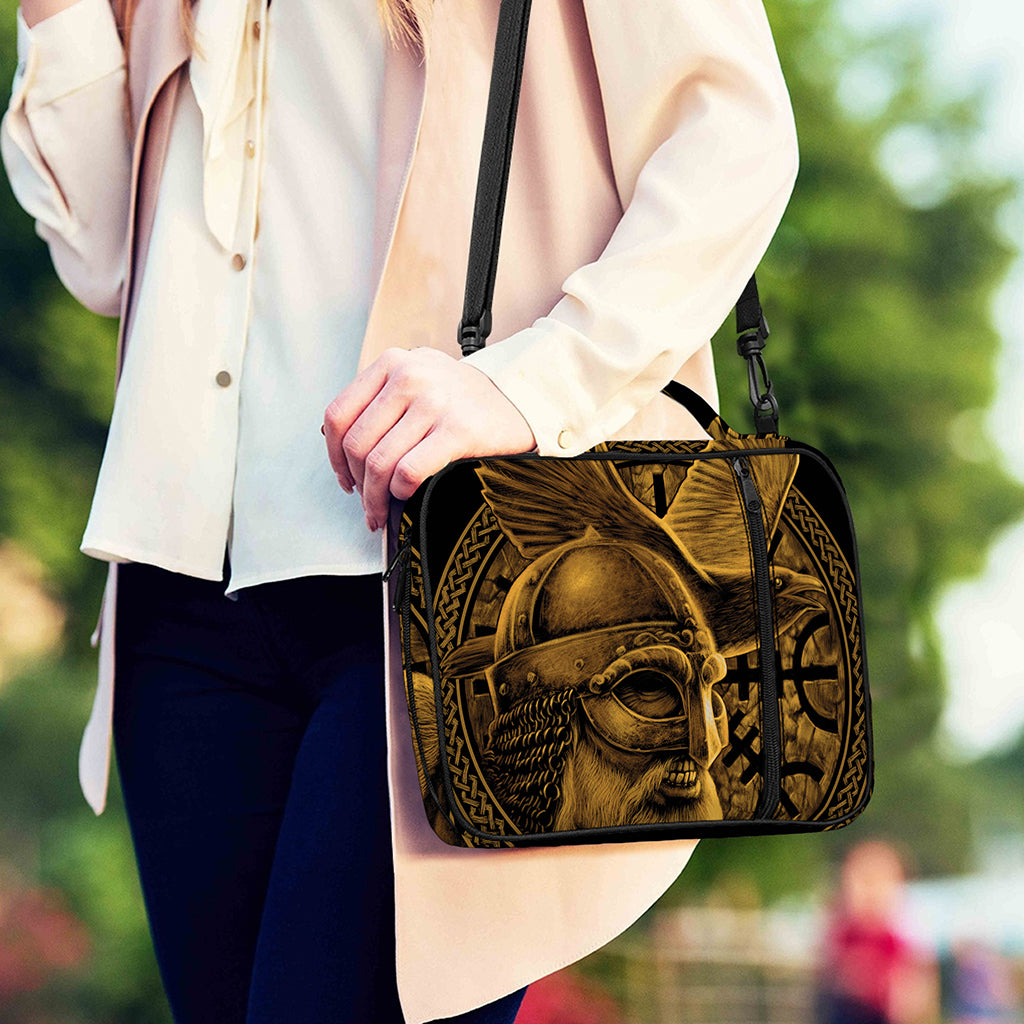 Gold Viking God Odin And Crow Print Shoulder Strap Bible Bag