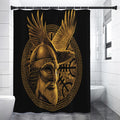 Gold Viking God Odin And Crow Print Shower Curtain