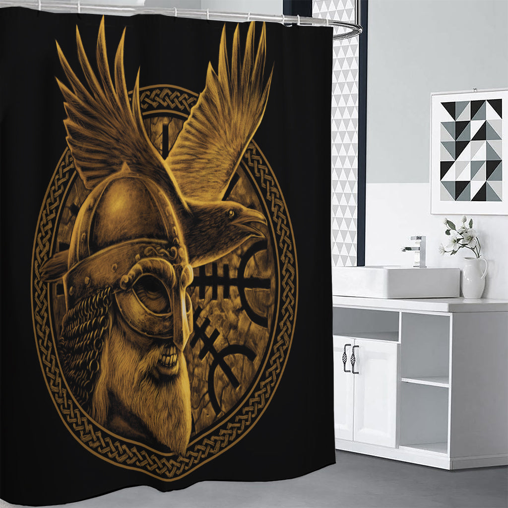 Gold Viking God Odin And Crow Print Shower Curtain