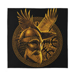 Gold Viking God Odin And Crow Print Silk Bandana