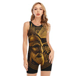 Gold Viking God Odin And Crow Print Sleeveless One Piece Swimsuit