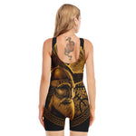 Gold Viking God Odin And Crow Print Sleeveless One Piece Swimsuit