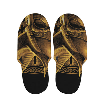 Gold Viking God Odin And Crow Print Slippers