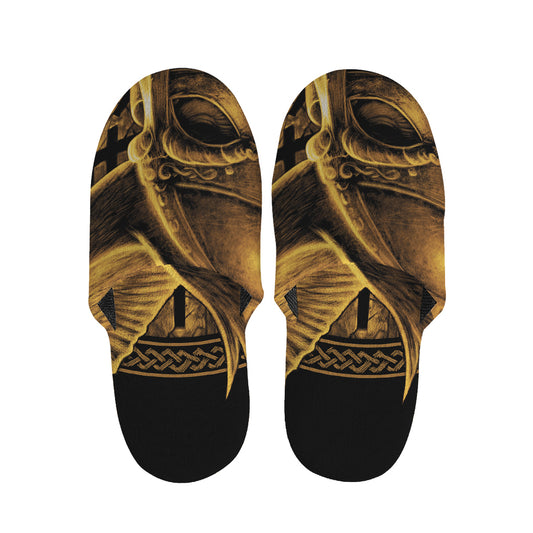 Gold Viking God Odin And Crow Print Slippers