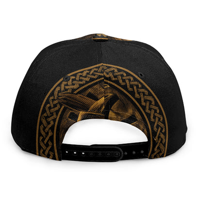Gold Viking God Odin And Crow Print Snapback Cap