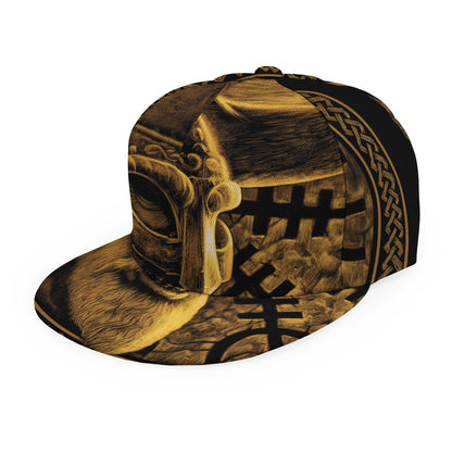 Gold Viking God Odin And Crow Print Snapback Cap