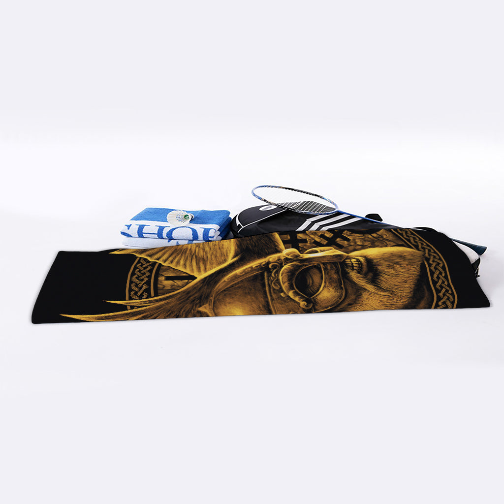 Gold Viking God Odin And Crow Print Sports Towel