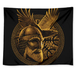 Gold Viking God Odin And Crow Print Tapestry