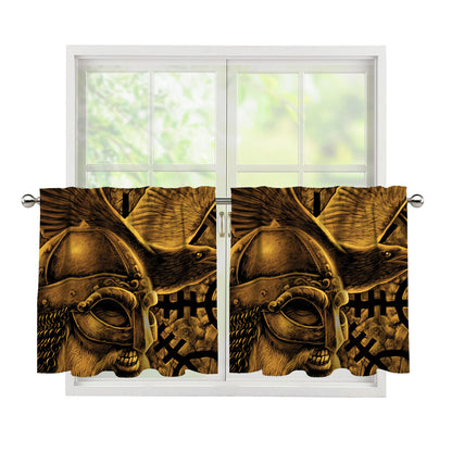 Gold Viking God Odin And Crow Print Tier Curtains