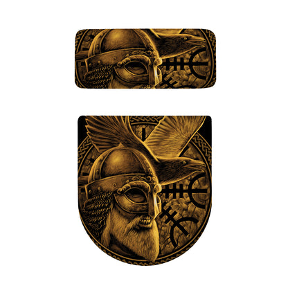 Gold Viking God Odin And Crow Print Toilet Lid And Tank Cover Set
