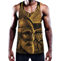Gold Viking God Odin And Crow Print Men's Workout Tank Top