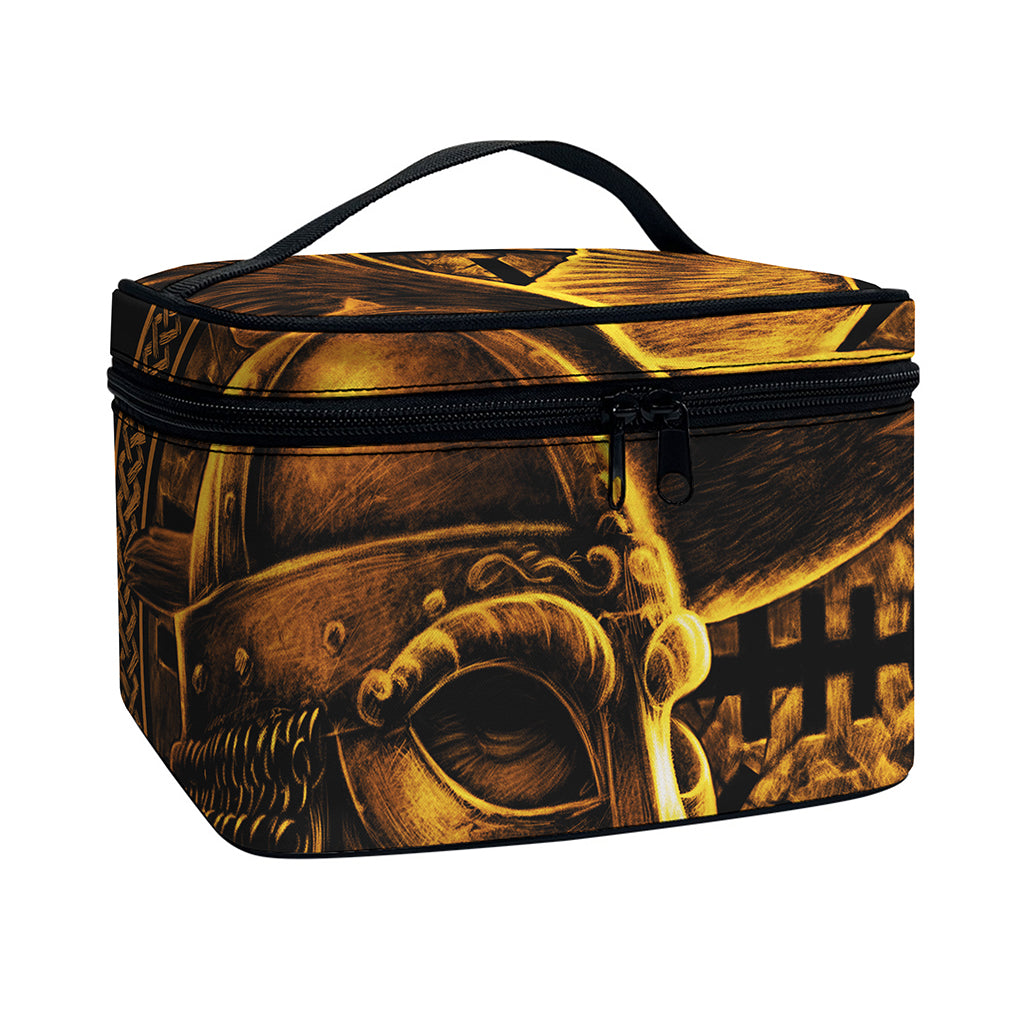Gold Viking God Odin And Crow Print Travel Makeup Bag