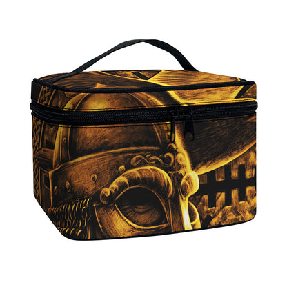 Gold Viking God Odin And Crow Print Travel Makeup Bag