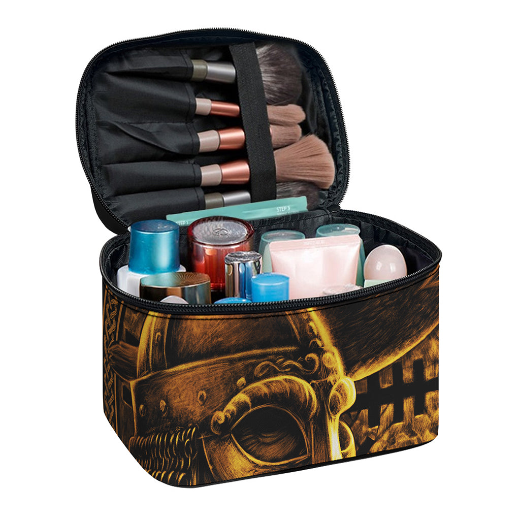 Gold Viking God Odin And Crow Print Travel Makeup Bag