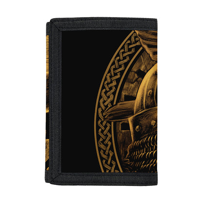 Gold Viking God Odin And Crow Print Trifold Wallet