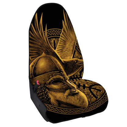 Gold Viking God Odin And Crow Print Waterproof Car Seat Cover