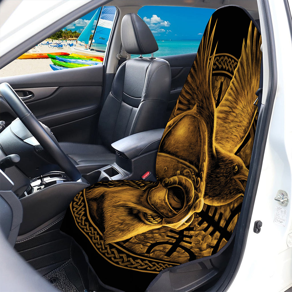 Gold Viking God Odin And Crow Print Waterproof Car Seat Cover