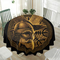 Gold Viking God Odin And Crow Print Waterproof Round Tablecloth